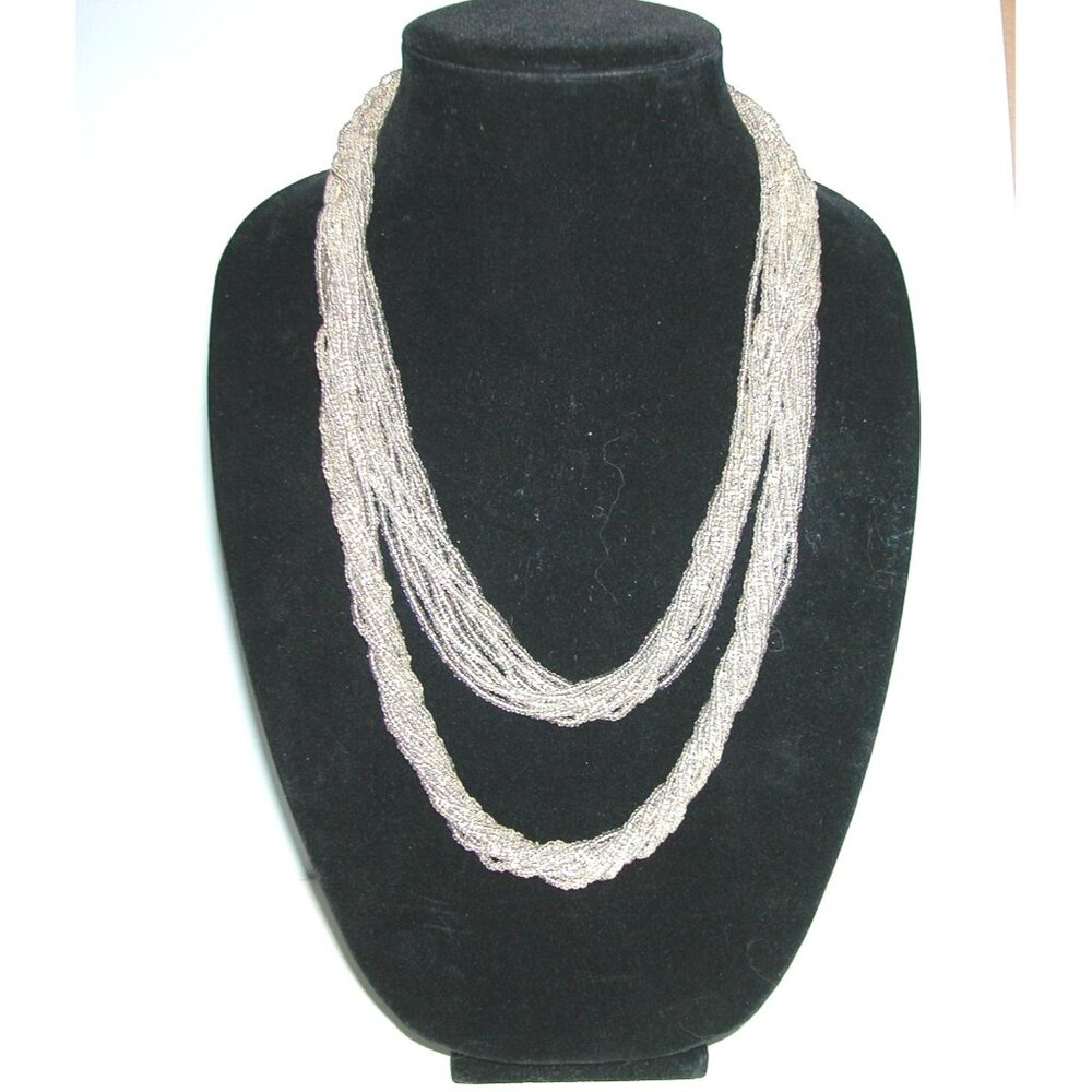 Silver Multi-Strand Beaded Necklace Jewelry 48 Inches